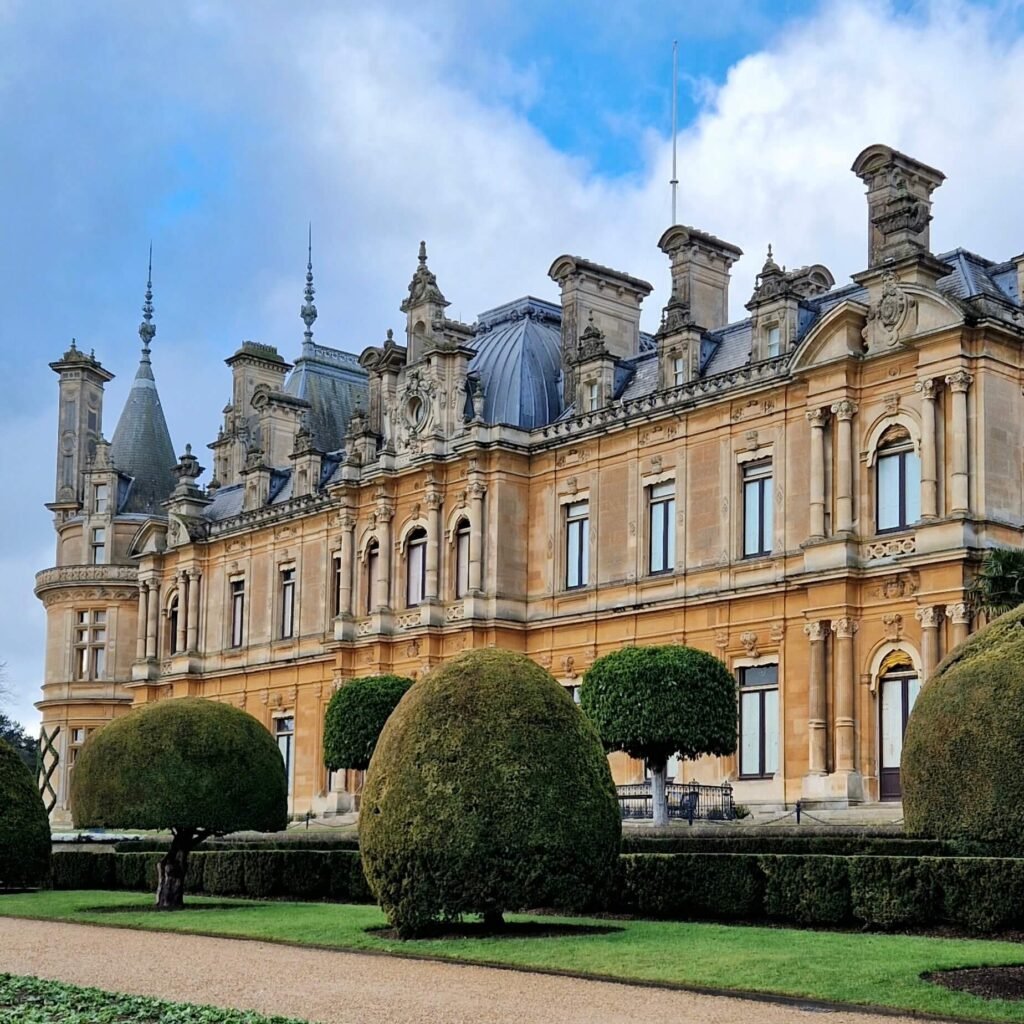 Exterior and formal gardens of Waddesdon Manor in Buckinghamshire