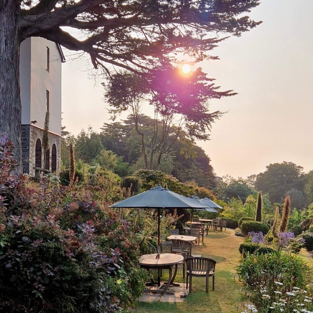 Sunset view from hotel Meudon, a dog-friendly historic hotel in Cornwall